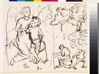 Sheet of Studies Caricaturing the Post-Raphaelesque Style by John Everett Millais