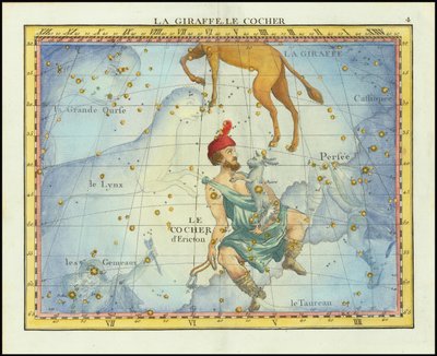 1776 Star Chart of the Constellations Camelopardalis & Auriga and Neighboring Constellations, from Fortin