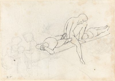 Seated Man Flanked by Two Reclining Figures; Huddle of Figures in Lower Left Corner by John Flaxman