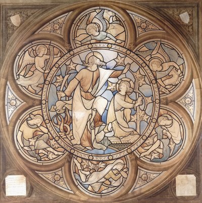 Homage to Pugin, a stained glass window design, c.1850 by John Hardman Powell