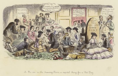 A Picnic in the Drawing Room, a Capital Thing for a Wet Day by John Leech