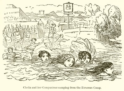 Claelia and her Companions Escaping from the Etruscan Camp by John Leech