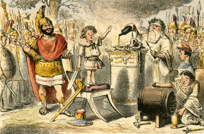 Hannibal, whilst even yet a child swears eternal hatred to the Romans by John Leech