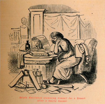 Scipio Aemilianus Cramming Himself for a Speech After a Hearty Supper, 1852 by John Leech