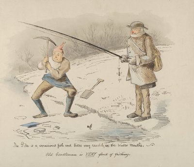 The Pike is a voracious fish and bites readily in the Winter months-Old Gentleman, 1830-64 by John Leech