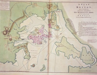 Plan of Boston and its environs showing the position of the British forces and the Rebel American forces, drawn October 1775, printed in 