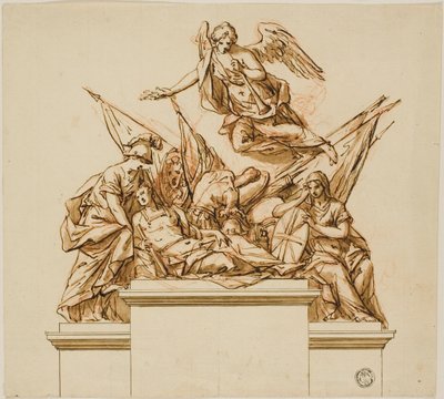 Warrior Accompanied by Britannia, Minerva, and Fame; Design for the Monument to Nicholas Rowe by John Michael Rysbrack