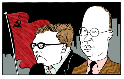 Dmitri Shostakovich with Sergei Prokofiev with Soviet flag by John Minnion