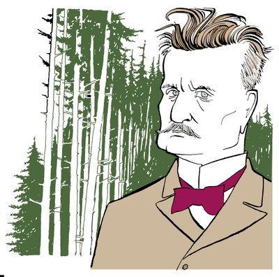 Jean Sibelius against background of Finnish woods by John Minnion