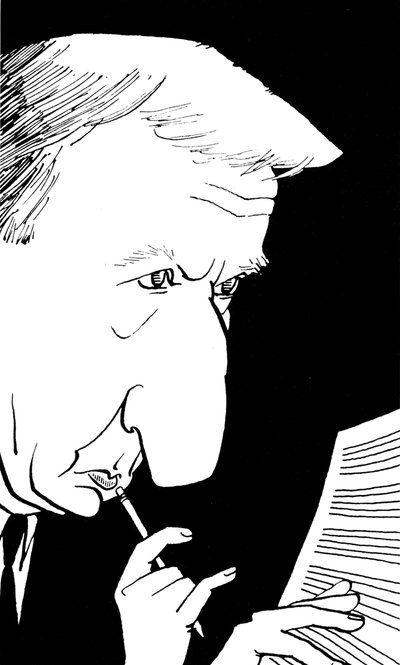Richard Rodney Bennett, caricature by John Minnion