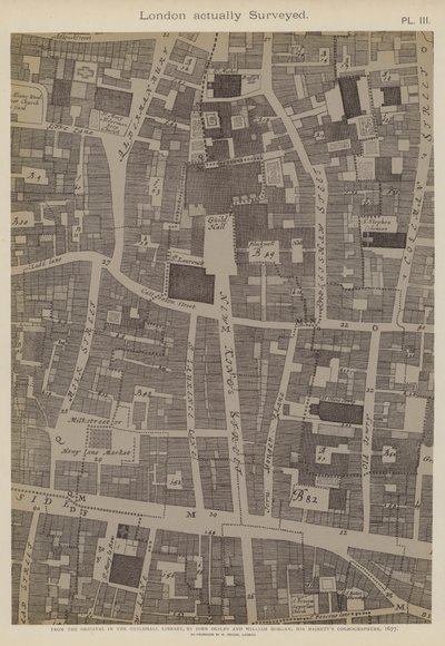 Map of part of the City of London, showing the location of Guildhall by John Ogilby