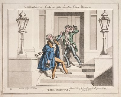 View of two drunken revellers on the steps of Crockford