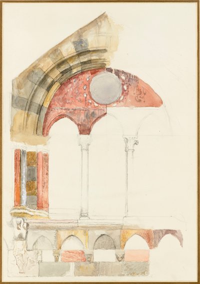 A Window of the Broletto, Como: Rapid Sketch in Colour, Showing Method of Inlaying Marbles, 1869 by John Ruskin