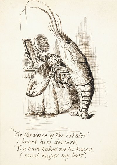 The Lobster, with a hairbrush in its Claw Standing Before a Dressing Table, with 4 Lines of Verse, c.1865 by John Tenniel