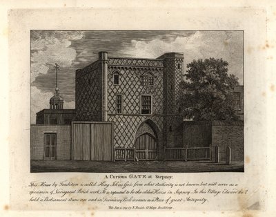 A curious gate in variegated brickwork called St John Gate, the oldest house in Stepney by John Thomas Smith