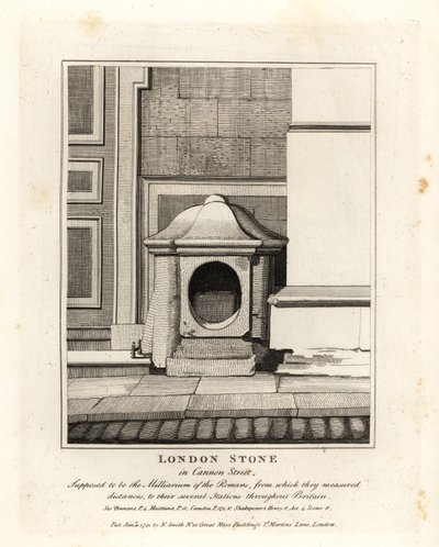 London Stone in Cannon Street, supposed to be the milestone or Milliarium of the Romans by John Thomas Smith