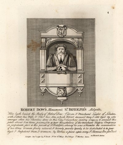 Monument to merchant taylor and philanthropist Robert Dow in St Botolph’s, Adgate by John Thomas Smith