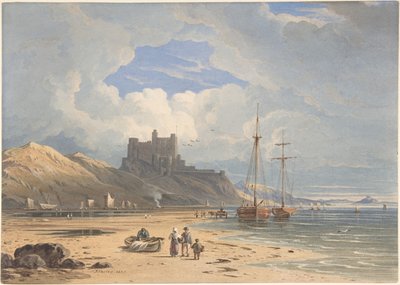 Bamborough Castle from the Northeast, with Holy Island in the Distance, Northumberland by John Varley