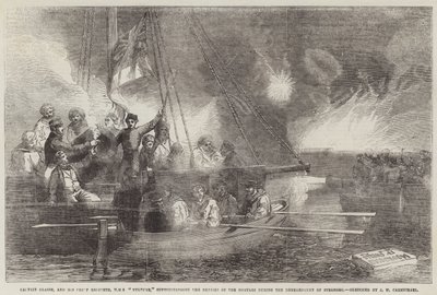 Captain Glasse, and his Chief Engineer, HMS Vulture, superintending the Repairs of the Mortars during the Bombardment of Sveaborg by John Wilson Carmichael