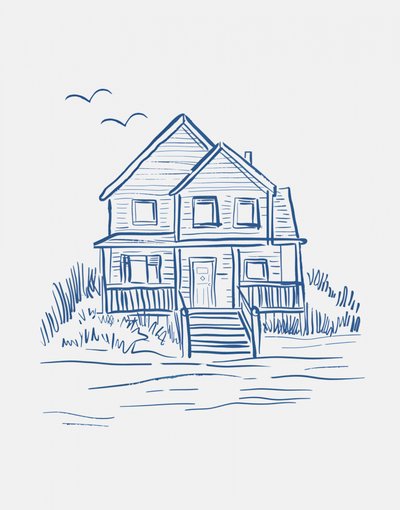 Blue House Line Drawing by Jolly and Dash