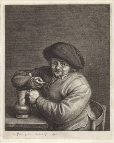 Farmer with Pipe and Jug in Hand by a Table by Jonas Suyderhoef