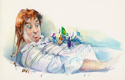 Lemuel Gulliver caught by Lilliputians, from Gulliver