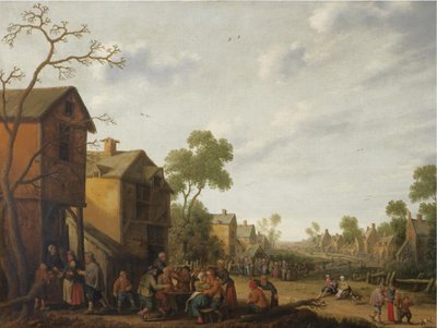 A Village Scene with Peasants Eating and Drinking Outside an Inn, Beggars to the Left by Joost Cornelisz Droochsloot
