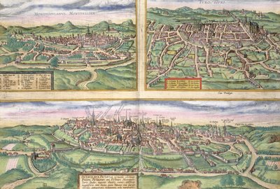 Map of Montpellier, Tours, and Poitiers, from 