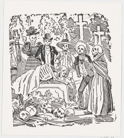 A Skeleton Covered with a Sheet Crying in a Cemetery by José Guadalupe Posada