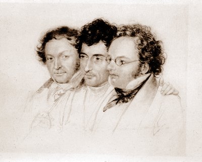 From Left to Right: Jenger, Httenbrenner and F. Schubert. Acquarelle by Feltscher by Josef Eduard Teltscher