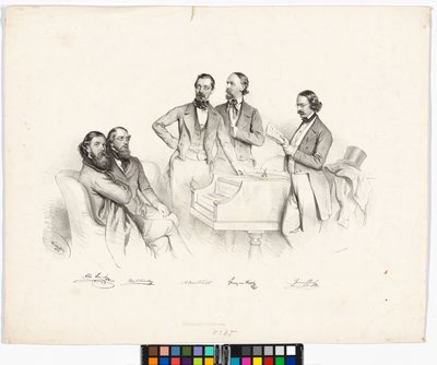 Group Portrait: Anton Storch, Carl Binder, Anton Emil Titl, Franz von Suppé, Heinrich Proch by Josef Kriehuber