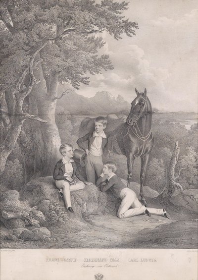 The Archdukes Franz Joseph, Ferdinand Max, Carl Ludwig 1844 by Josef Kriehuber
