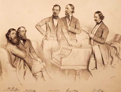 Group Portrait of Viennese Musicians and Composer: Franz von Suppe, Carl Binder, Anton Storch, Heinrich Proch and Anton Emil Titl by Josef Nikolaus Kriehuber