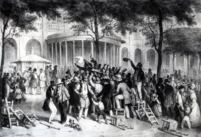 Reading of the Rulings Published in the Newspaper Moniteur in the gardens of Royal Palace in Paris, July 26 by Joseph Louis Hippolyte Bellange