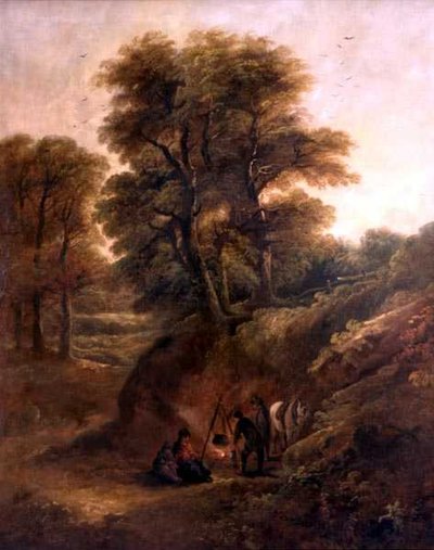 Wooded Landscape with Gypsies Round a Fire by Joseph Barker