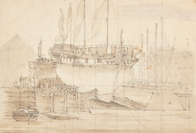Sailing Vessel in Dock, Bow Forward: Squared for Tracing by Joseph Cartwright