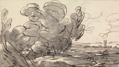 Trees with a Distant Church on the Right by Joseph Farington