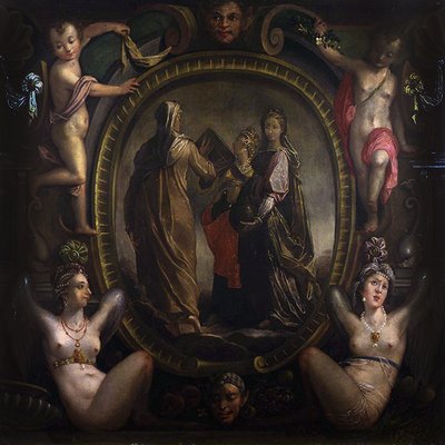 Three allegorical figures in a cartouche by Joseph Heintz