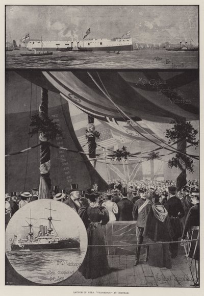Launch of HMS Victorious at Chatham by Joseph Holland Tringham