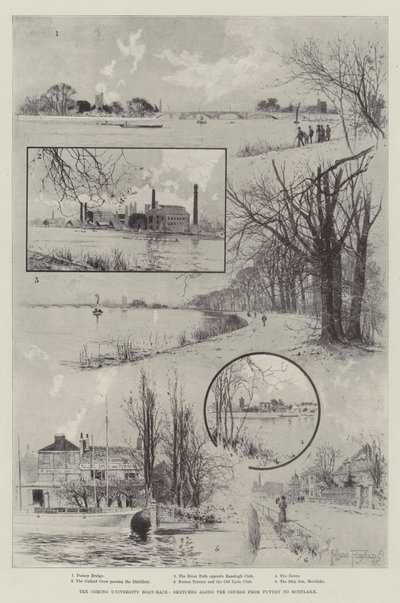 The Coming University Boat-Race, Sketches Along the Course from Putney to Mortlake by Joseph Holland Tringham