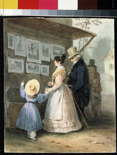 Old woman with an umbrella in front of a house. . First edition of the  lithograph. by Bellangé, Hippolyte ; Joseph-Louis-Hippolyte Bellangé  (1800-1866);: Signed by Author(s) Art / Print / Poster