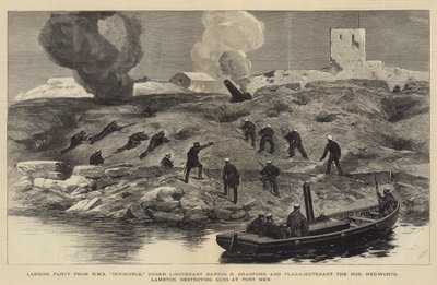 The Bombardment of Alexandria, Landing Party from HMS Invincible, under Lieutenant Barton R Bradford and Flag-Lieutenant the Honourable Hedworth Lambton destroying Guns at Fort Mex by Joseph Nash