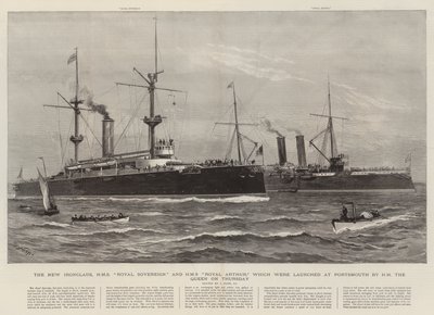 The New Ironclads, HMS Royal Sovereign and HMS Royal Arthur Launched at Portsmouth by HM the Queen by Joseph Nash