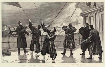 Through a Head Sea, HMS Aurora Signalling a Strange Sail by Joseph Nash