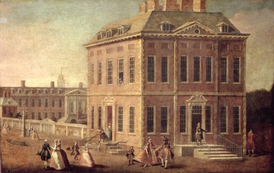 View of Ranelagh House and Gardens, and the Chelsea Hospital, with figures walking in the foreground by Joseph Nickolls
