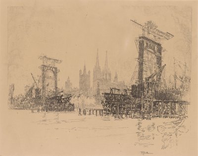 Building the Bridge at Cologne by Joseph Pennell