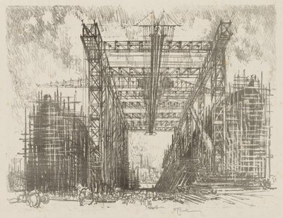 English War Work: The Gantry (A Merchant Shipyard) by Joseph Pennell