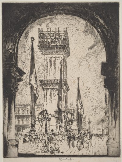 Rebuilding the Campanile, Venice, No.I by Joseph Pennell