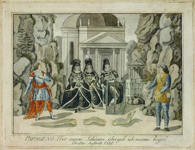 Tamino and Papageno with the Three Ladies (engraving) by Joseph Schaffer