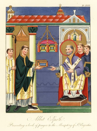 Abbot Elfnoth presenting a book to St Augustine by Joseph Strutt
